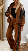 Women Hooded Spliced Jacket + Pants Casual Set