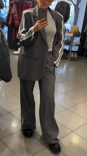 Women Lapel Vertical Stripe Temperament Commuter Suit