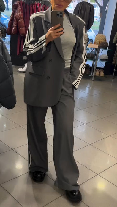 Women Lapel Vertical Stripe Temperament Commuter Suit