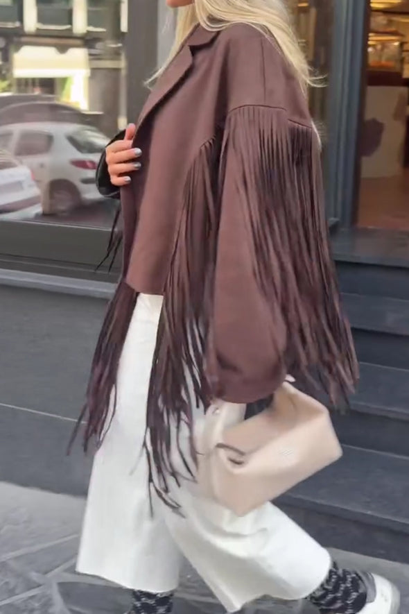 Women Western Tassel Suede Short Jacket