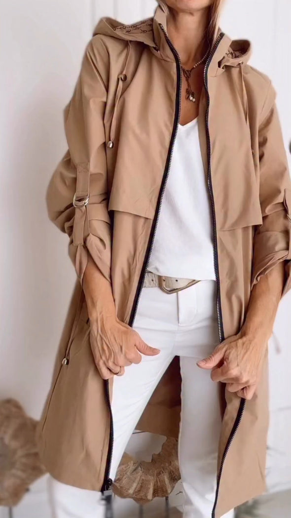 Women Hooded Patchwork Casual Jacket
