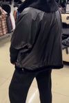 Women Casual Plush Hooded Knit Sleeve Paneled Zipper Coat