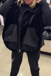 Women Casual Plush Hooded Knit Sleeve Paneled Zipper Coat