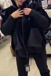 Women Casual Plush Hooded Knit Sleeve Paneled Zipper Coat