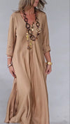 Women Round Neck Solid Color Loose Casual Dress