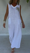 Women V-neck Dress + Cardigan Solid Color Casual Suit