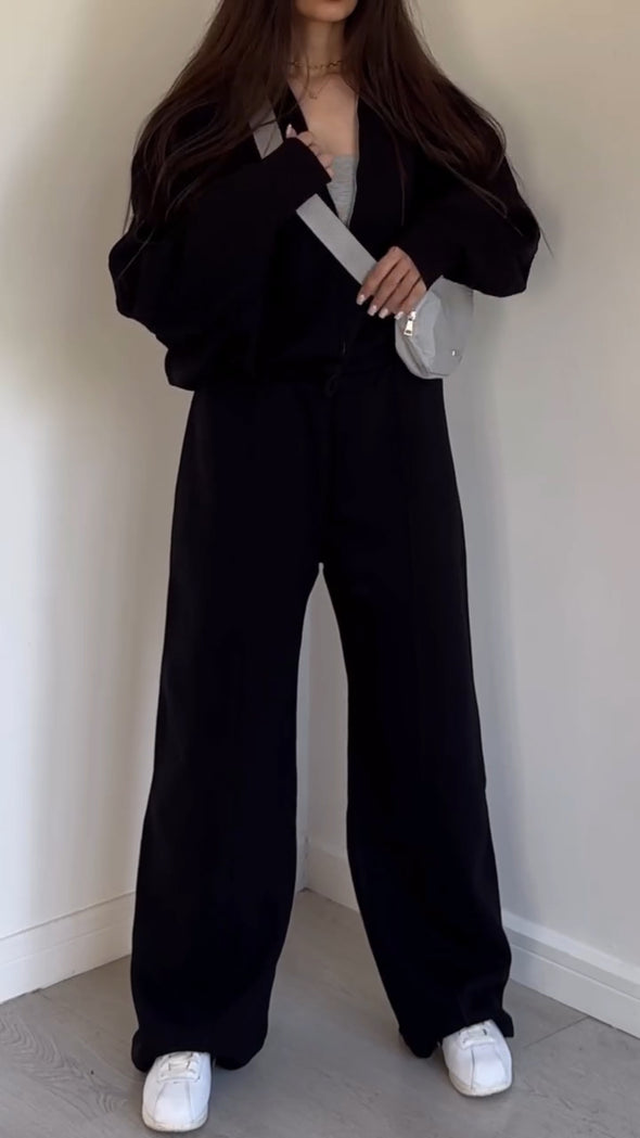 Women Jacket + Pants Solid Color Casual Suit