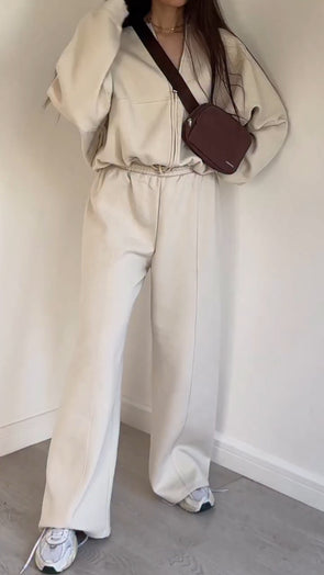 Women Jacket + Pants Solid Color Casual Suit