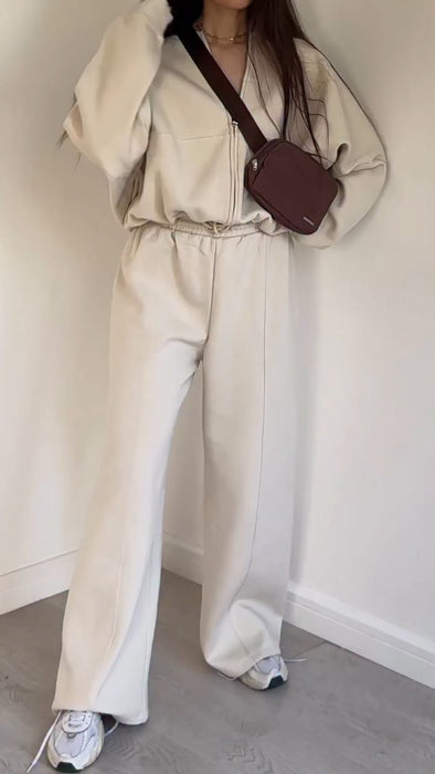 Women Jacket + Pants Solid Color Casual Suit