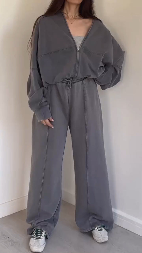 Women Jacket + Pants Solid Color Casual Suit