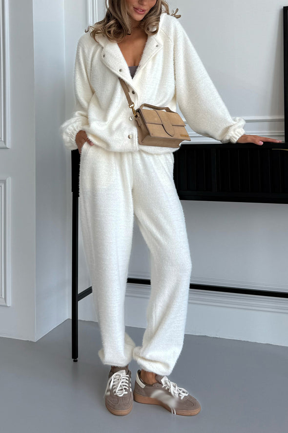 Women Button-down Hooded Jacket + Pants Casual Suit