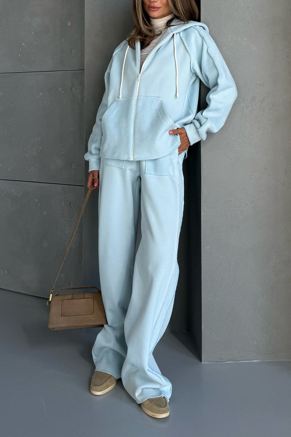 Women Round Neck Hooded Jacket + Pants Casual Suit