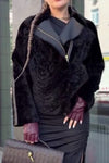 Women Casual Plush Paneled Cross Lapel Metal Zipper Short Jacket