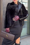 Women Casual Plush Paneled Cross Lapel Metal Zipper Short Jacket