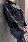 Women Casual Plush Paneled Cross Lapel Metal Zipper Short Jacket