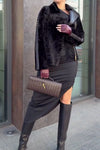 Women Casual Plush Paneled Cross Lapel Metal Zipper Short Jacket