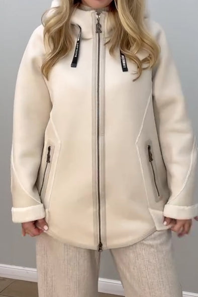 Women Casual Hooded Drawstring Zipper Pocket Insulated Jacket