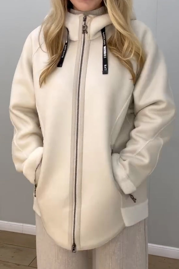 Women Casual Hooded Drawstring Zipper Pocket Insulated Jacket