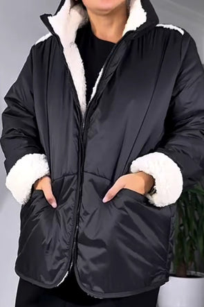 Women Casual Plush Hooded Zip-Up Jacket