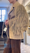 Women Lapel Spliced sleeves Wool Stripe Temperament Casual Jacket