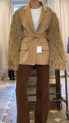 Women Lapel Spliced sleeves Wool Stripe Temperament Casual Jacket