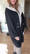 Women Patchwork Hooded Contrasting Color Casual Plush Coat
