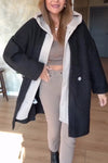 Women Patchwork Hooded Contrasting Color Casual Plush Coat