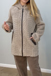 Women Casual Stand Collar Hooded Zipper Reversible Plush Jacket