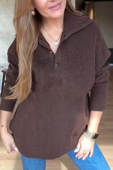 Women Lapel Knitted Casual Sweater