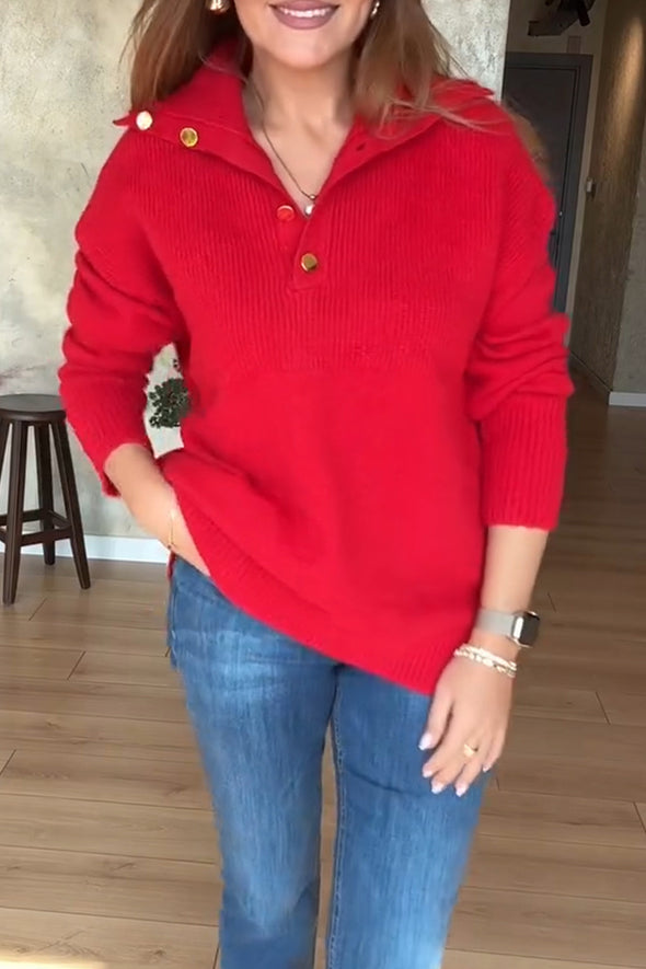 Women Lapel Knitted Casual Sweater
