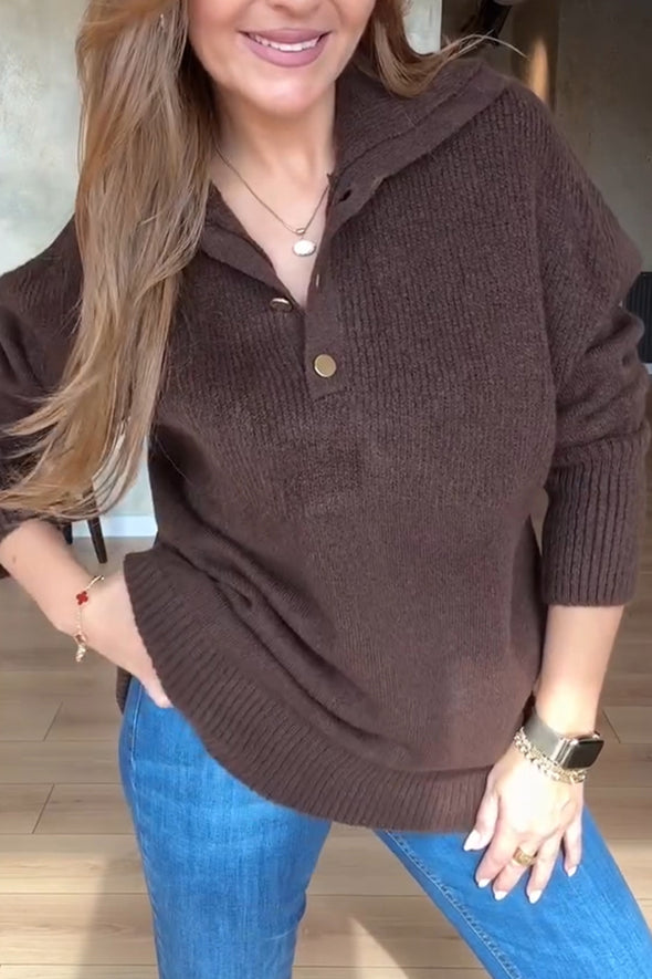 Women Lapel Knitted Casual Sweater