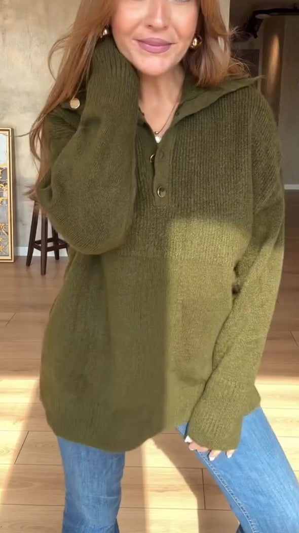 Women Lapel Knitted Casual Sweater