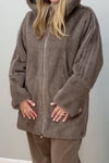 Women Casual Stand Collar Hooded Zipper Plush Jacket