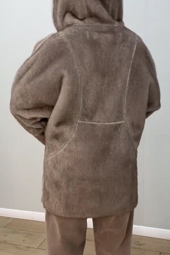 Women Casual Stand Collar Hooded Zipper Plush Jacket