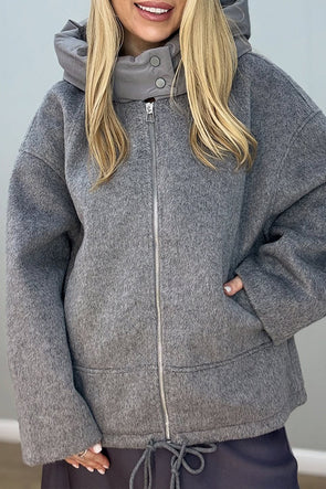 Women Casual Stand Collar Drawstring Zipper Warm Jacket