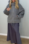 Women Casual Stand Collar Drawstring Zipper Warm Jacket
