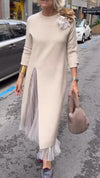 Women Round Neck Spliced mesh Casual Dress