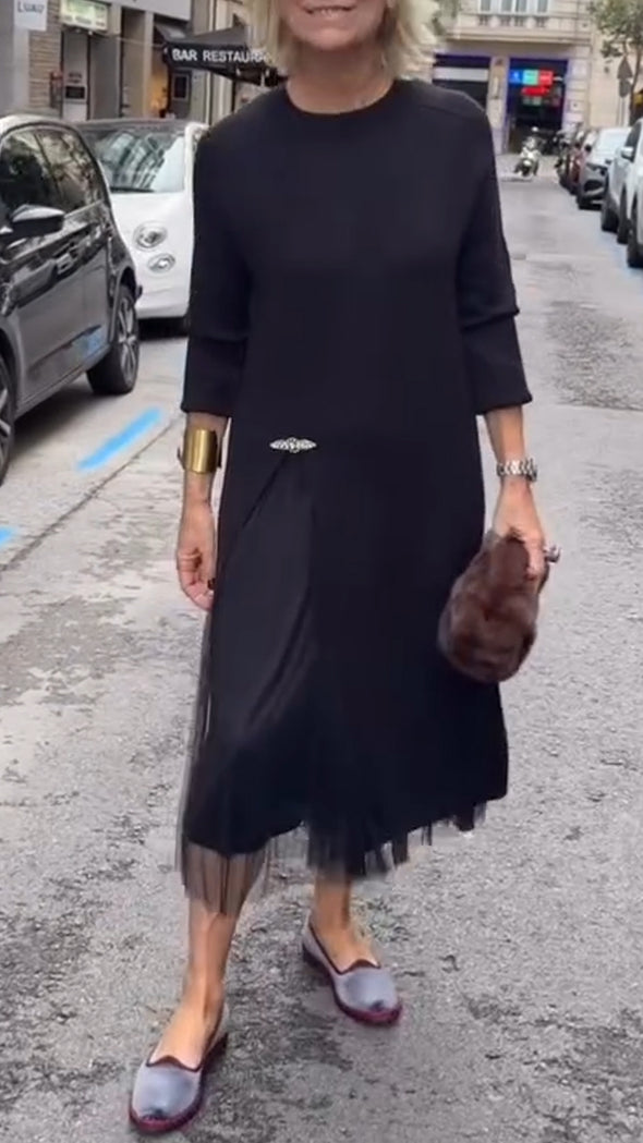 Women Round Neck Spliced mesh Casual Dress