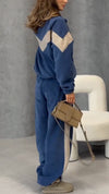 Women Lapel Contrast Color Jacket + Pants Casual Suit
