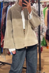 Women Casual Simple High Neck Metal Zipper Wide Sleeve Jacket