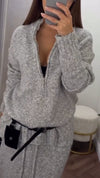 Women Round Neck Half-zip Top + Skirt Casual Suit