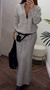 Women Round Neck Half-zip Top + Skirt Casual Suit