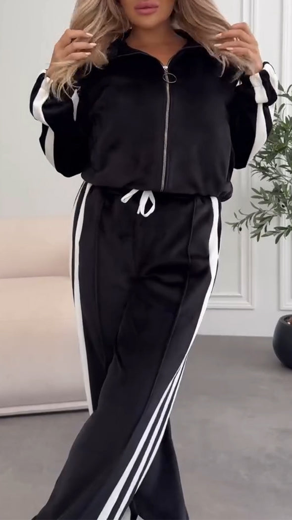 Women Lapel Vertical Striped Jacket + Pants Casual Suit