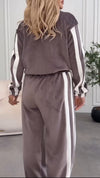 Women Lapel Vertical Striped Jacket + Pants Casual Suit