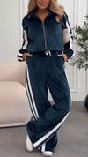Women Lapel Vertical Striped Jacket + Pants Casual Suit