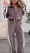 Women Lapel Vertical Striped Jacket + Pants Casual Suit