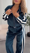 Women Lapel Vertical Striped Jacket + Pants Casual Suit
