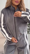 Women Lapel Vertical Striped Jacket + Pants Casual Suit