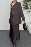 Women Lapel Zipper Knitted Coat + Skirt Casual Suit