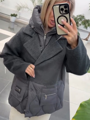 Women Lapel Splicing Fake Two-piece Casual Coat